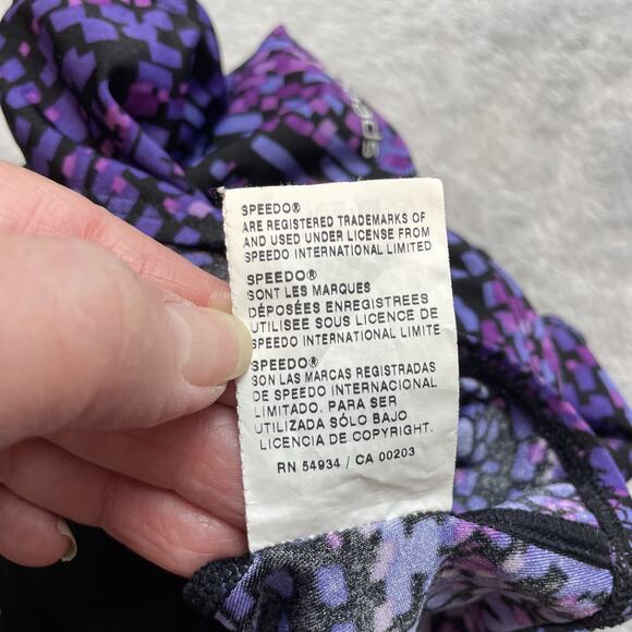 Speedo One Piece Surplice Swimsuit Womens 8 Purple Spotted Padded Bra Wrap - Picture 4 of 7